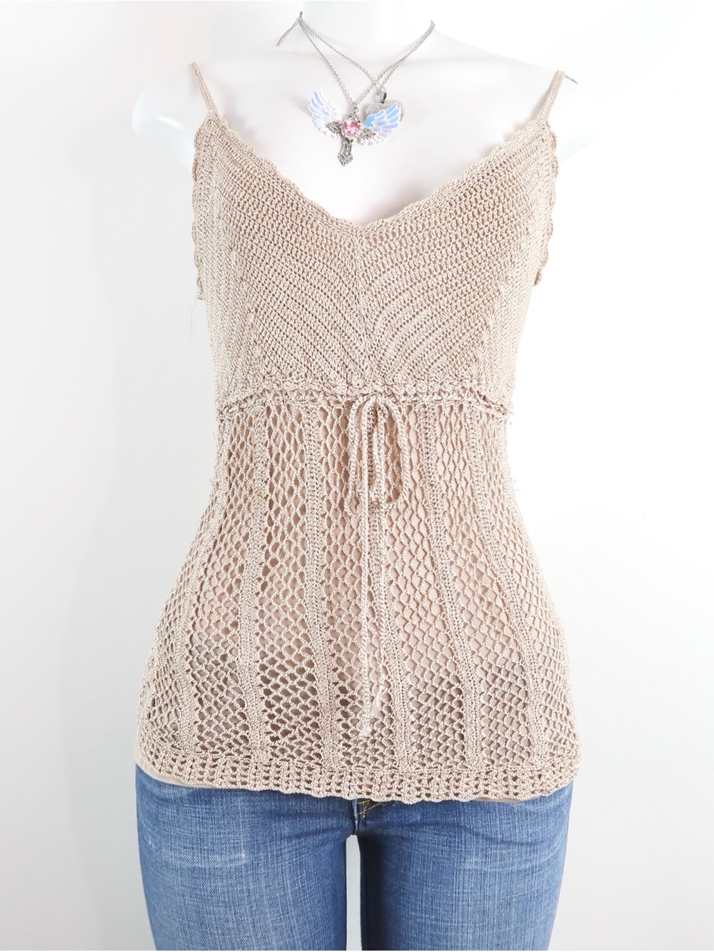 crochet knit tank top drawstring waist boho y2k mcbling